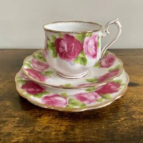 Old English rose tea set trio round plate