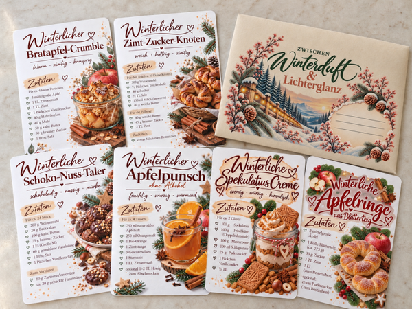 Winterliche Rezeptkarten – Set 1 · 6 Karten im Schmuckumschlag