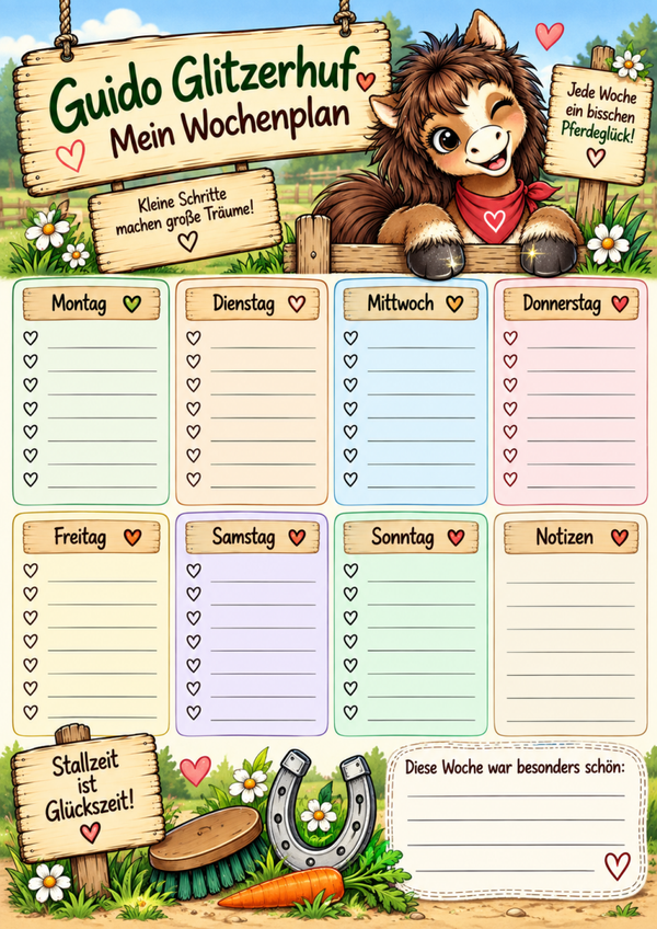 Guido Glitzerhuf – Mein Wochenplan | Farbe & zum Ausmalen