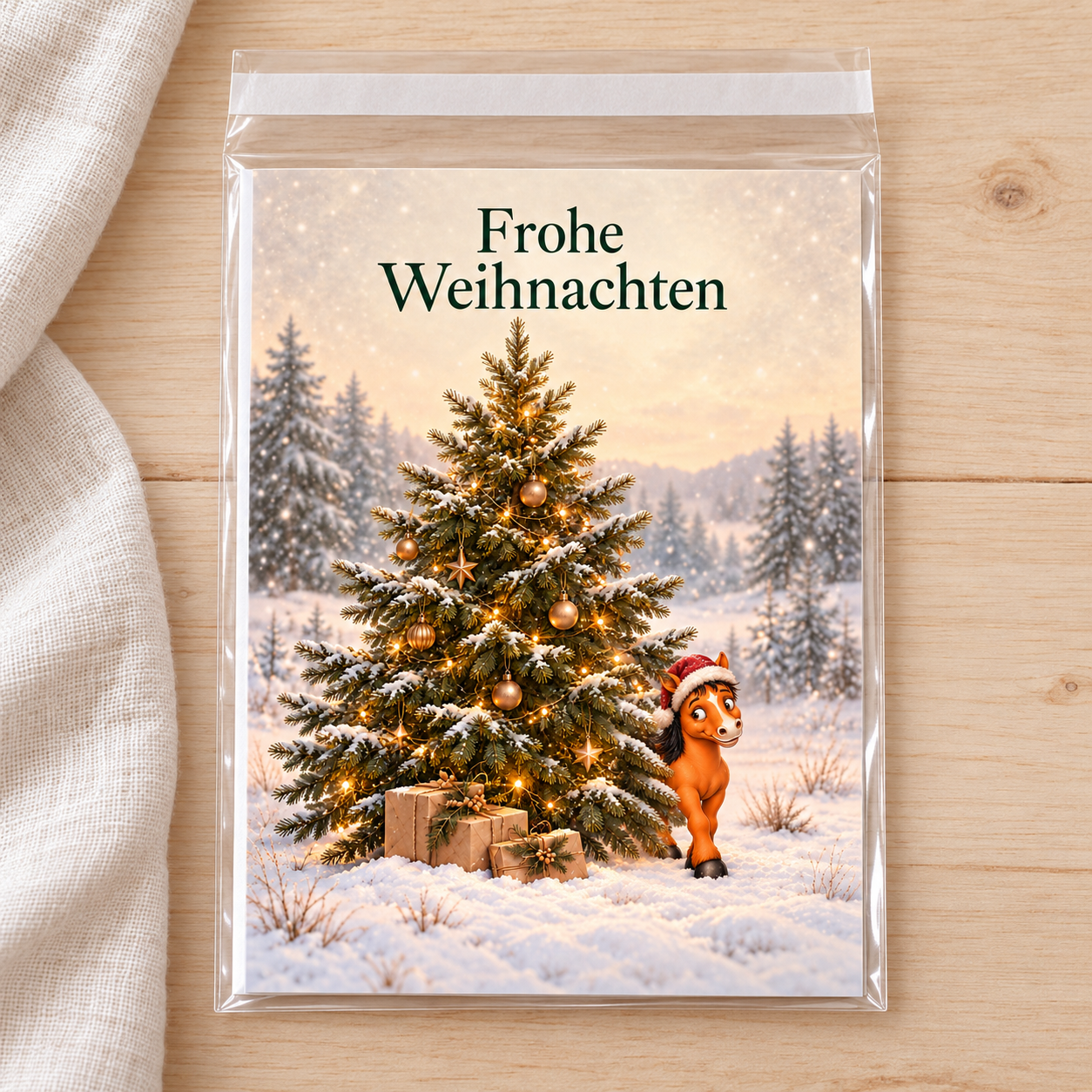 Weihnachtskarte „Tannenbaum“ mit Pferdchen