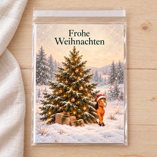 Weihnachtskarte „Tannenbaum“ mit Pferdchen