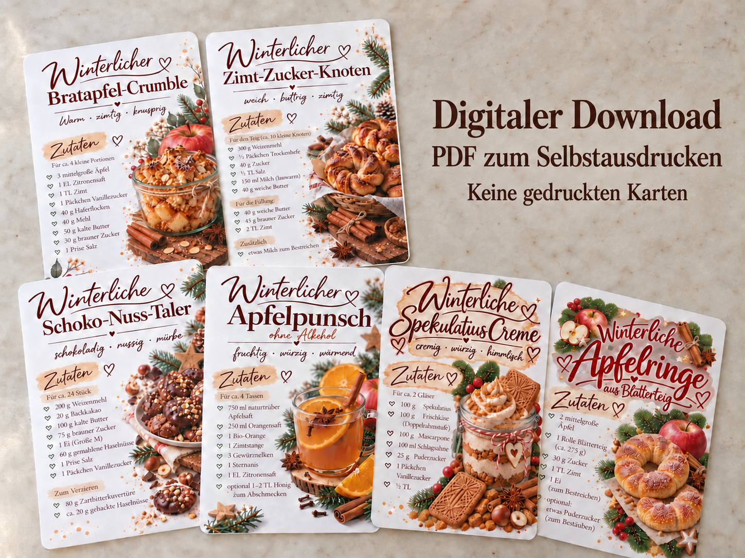Winterliche Rezeptkarten – Set 1 · PDF zum Ausdrucken