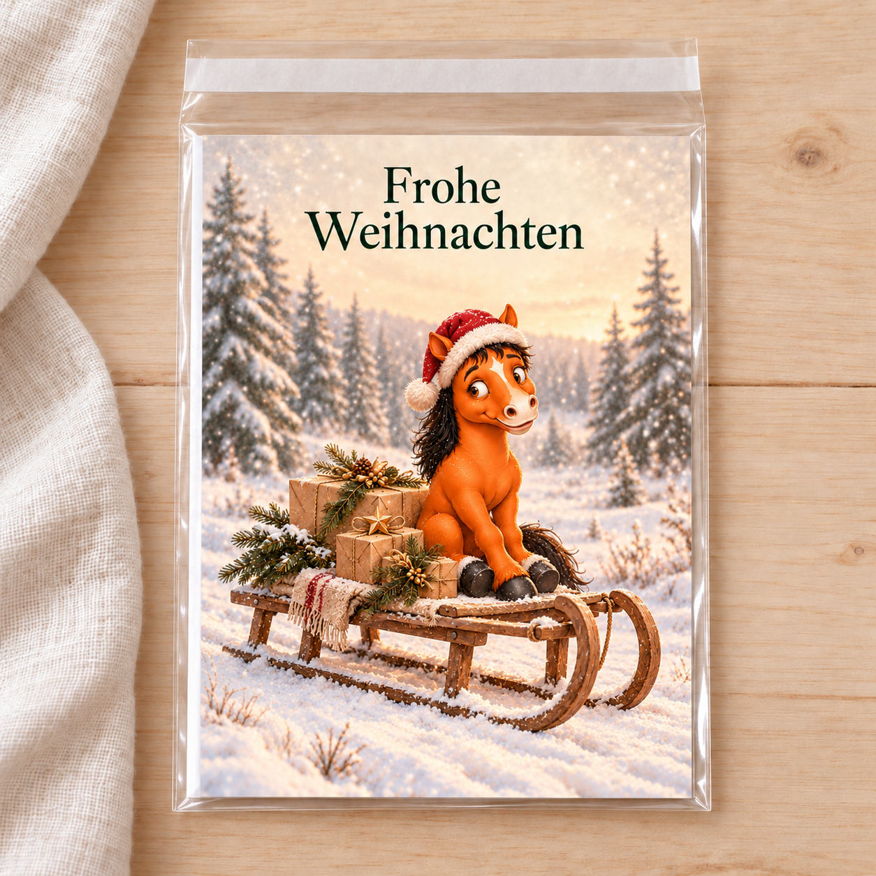 Weihnachtskarte „Schlitten“ mit Pferdchen