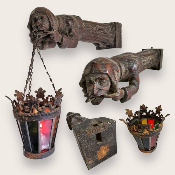 Rare Late 18th Century French Hand-Carved Gargoyle Wall Lamp Sconce