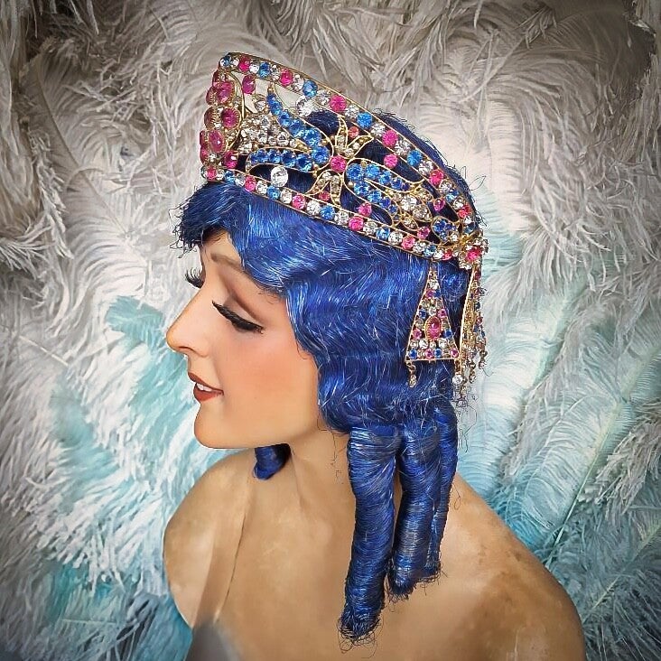 1920s Egyptian Revival Stage Headdress Multicolor Rhinestones