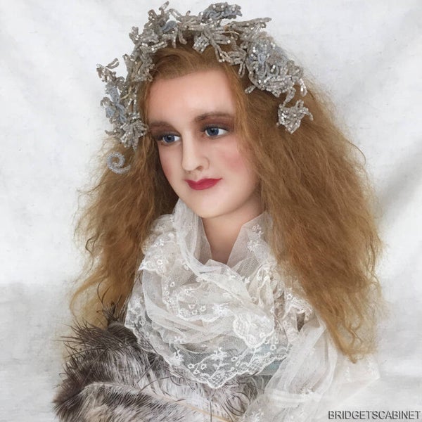 1900s French Wax Bust Red Human Hair