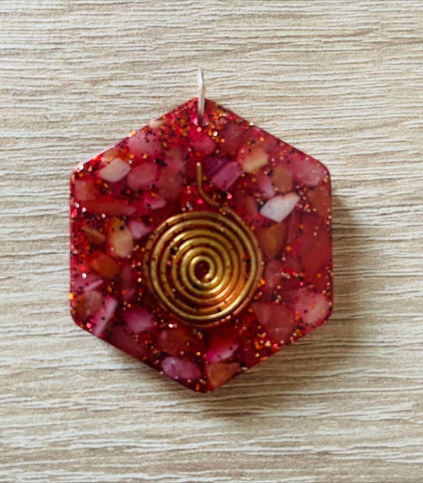 Orgonit Anhänger *Red/6-Eck M - 3,5cm