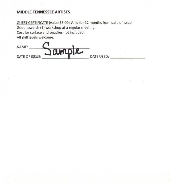 New Member Certificate For May Workshop