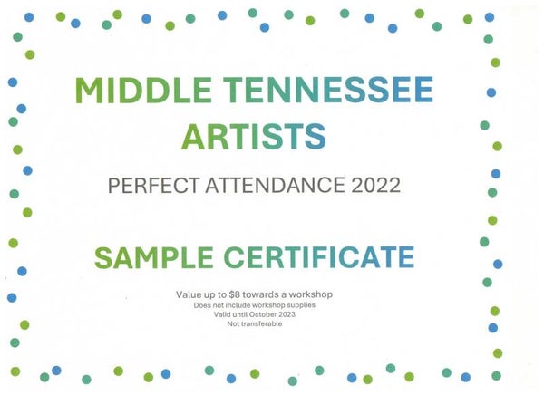 Certificate for January Workshop