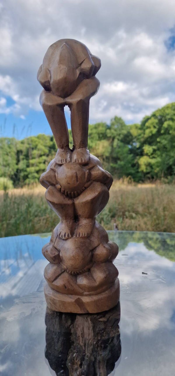 Handgesneden houten sculptuur - Yogi Man (Orang Malu) - Drievoudig gestapeld