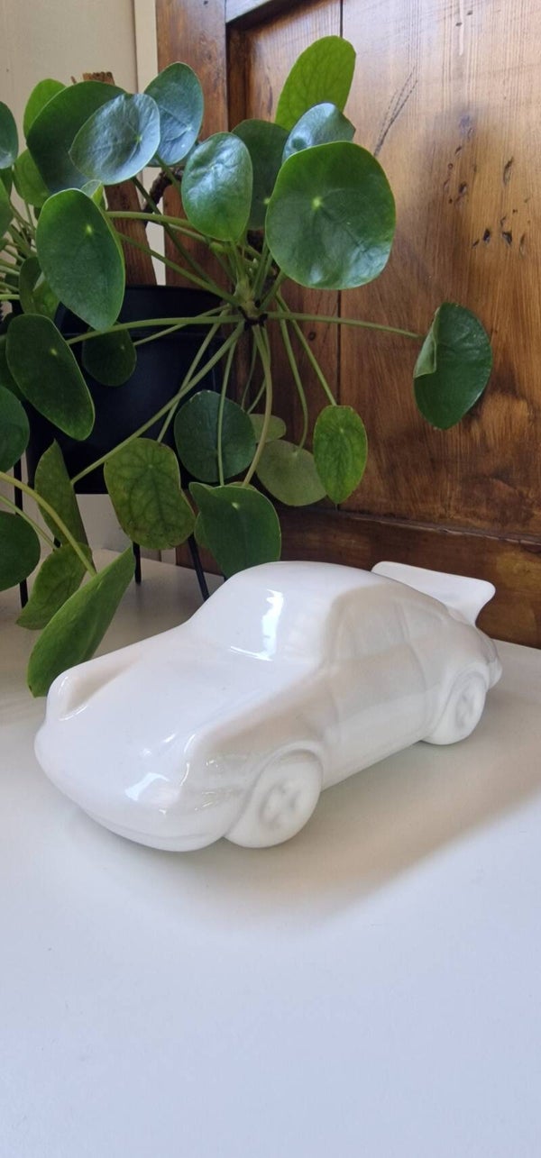 Vintage wit keramieken spaarpot, Porsche