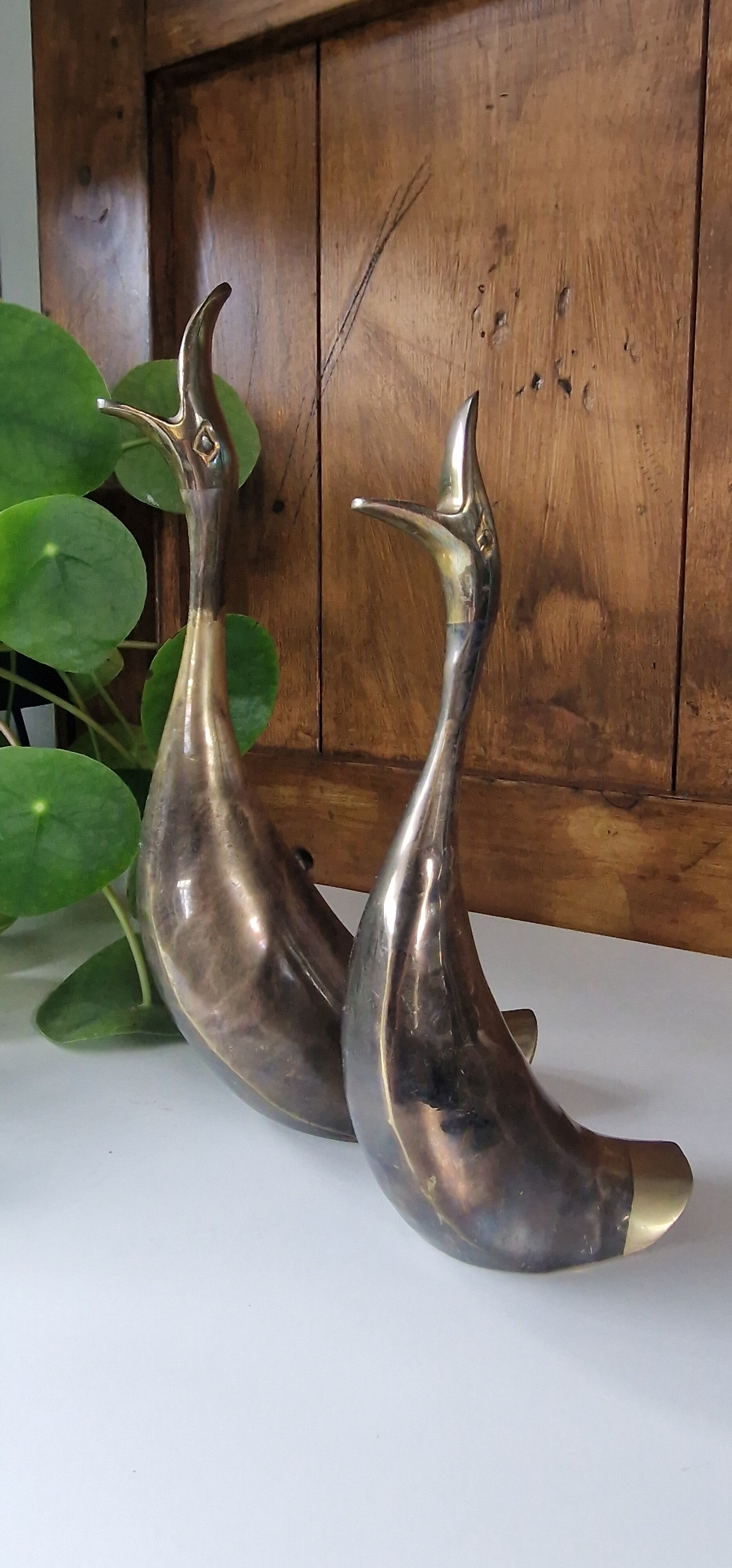 Vintage setje van twee messing ganzen