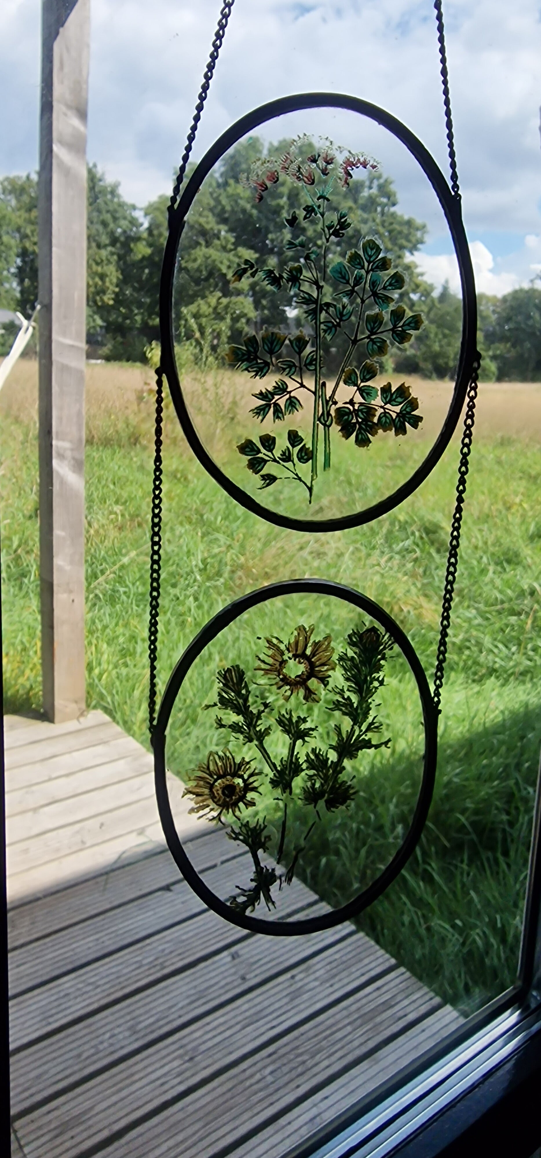 Vintage raamhanger, dubbele met bloemen