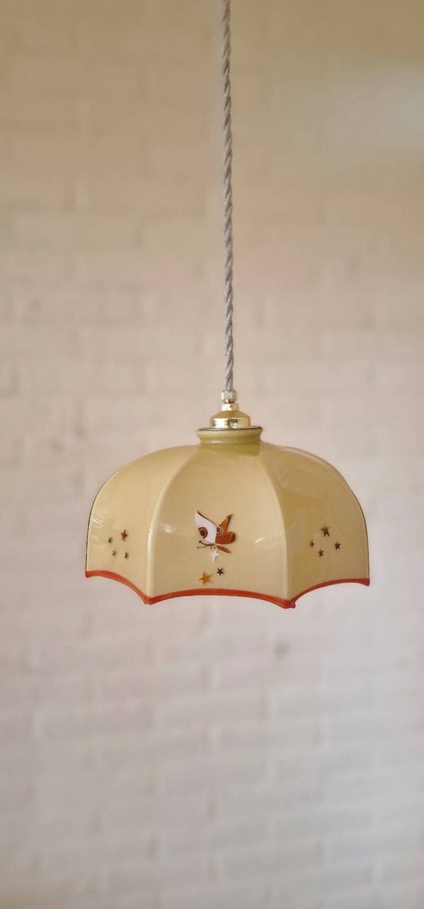 Vintage hanglamp van glas met vlinders