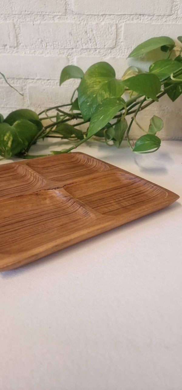 Vintage houten serveer / snack schaal, vierkant