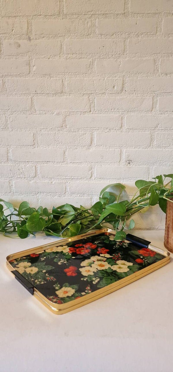 Vintage dienblad, fleurige bloemen