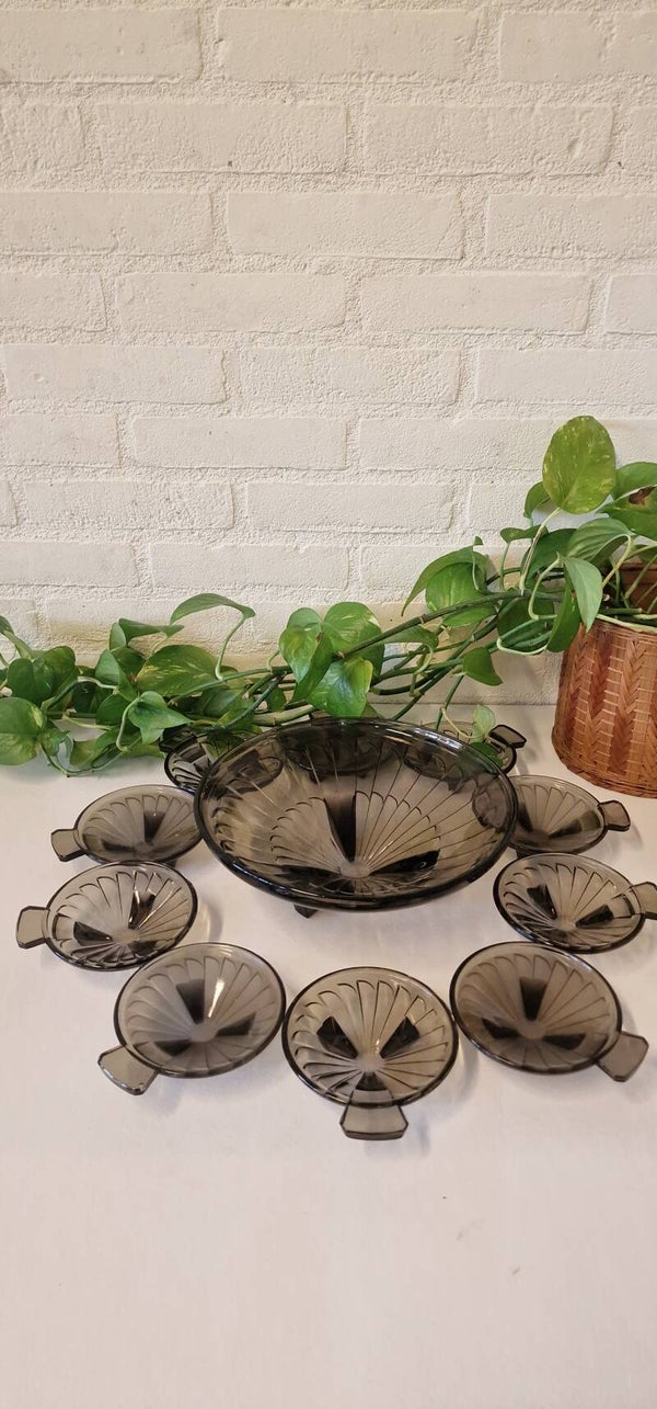 Art Deco dessert schalen set, rookglas