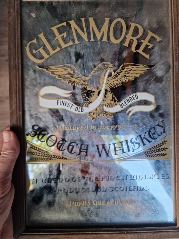 Vintage Glenmore Blended Scotch Whisky Reclamespiegel in Houten Lijst (Pub Mirror)
