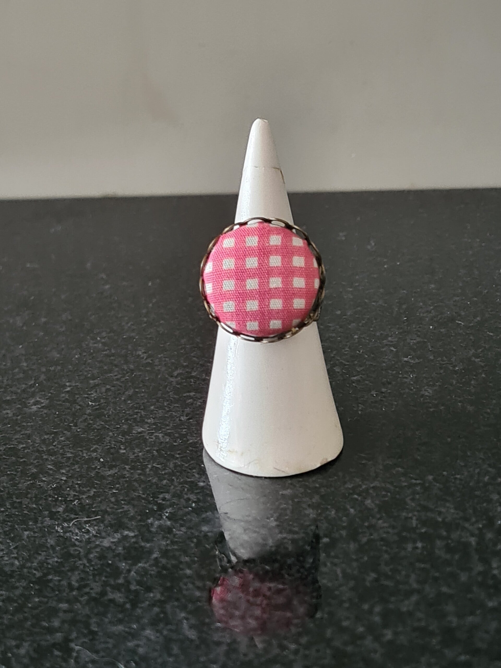 Vintage Stofring – Roze Ruitmotief