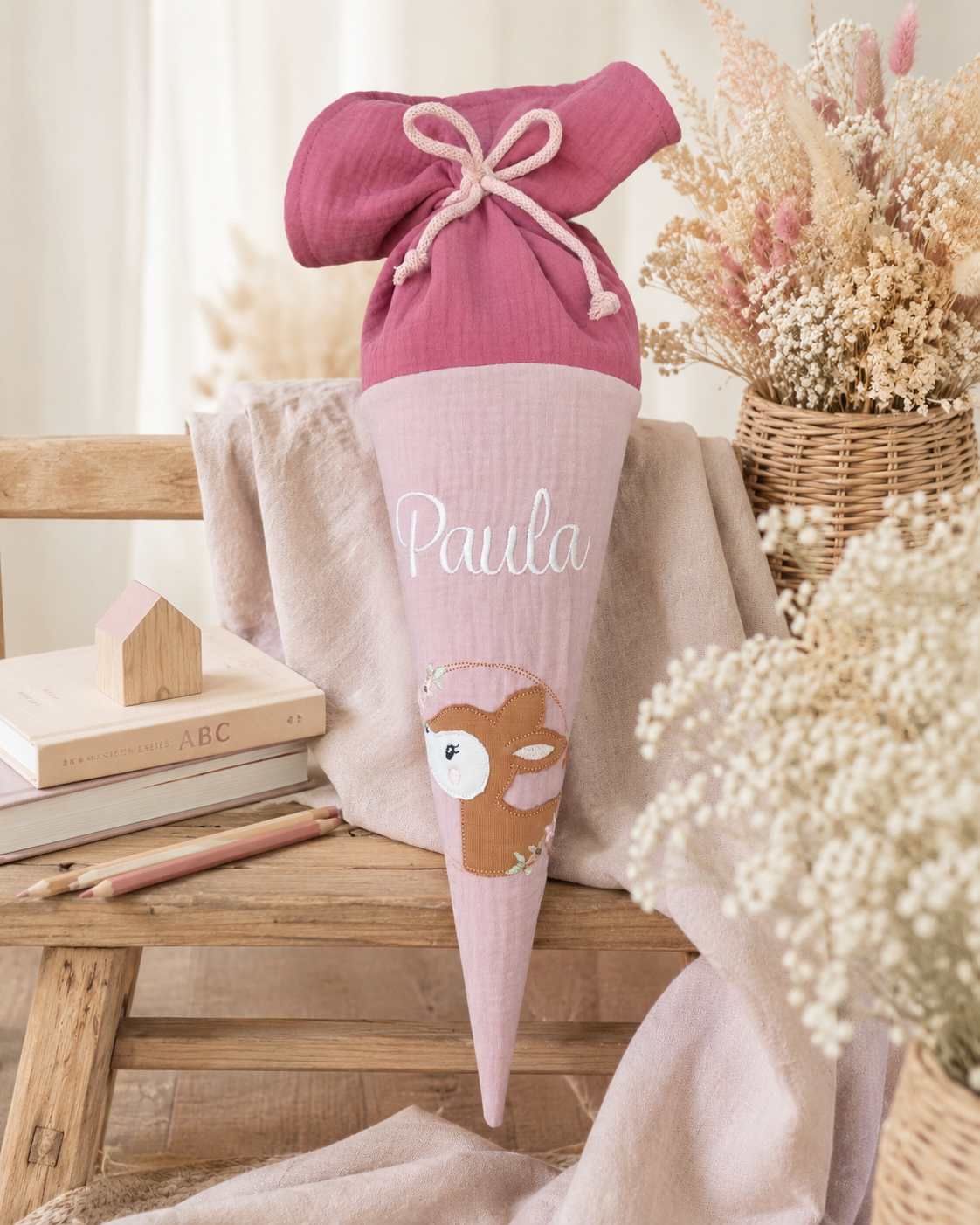 Kleine Schultüte aus Musselin 35 cm
