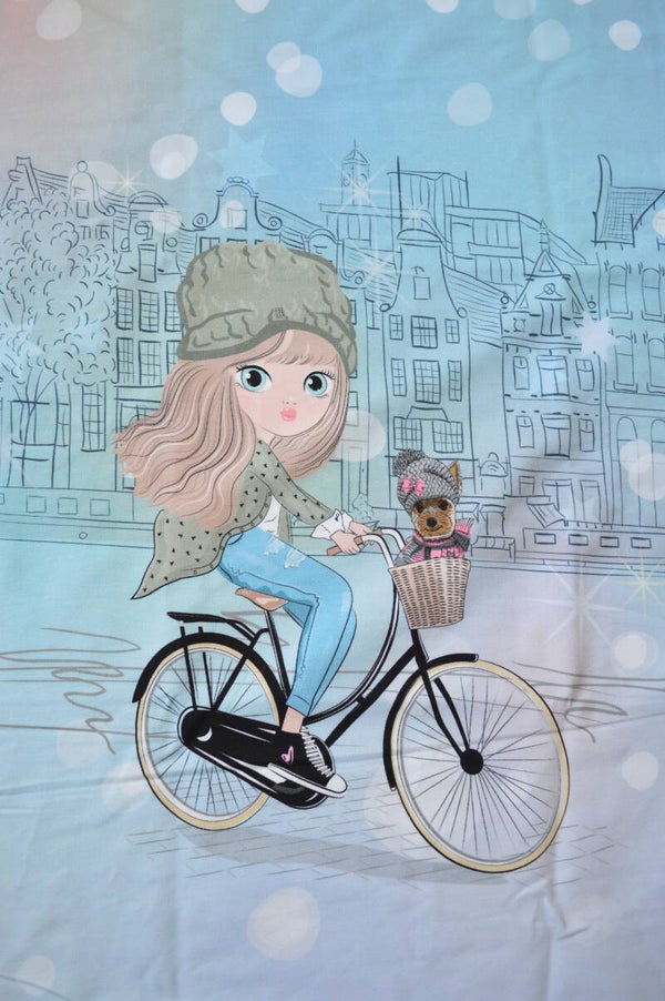 Panel Frenchterry Mädchen Fahrrad 75x50 cm