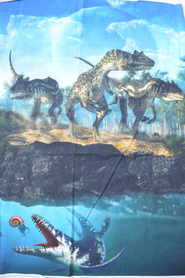 Panel Baumwolljersey Dinos am Fluß 70x50 cm