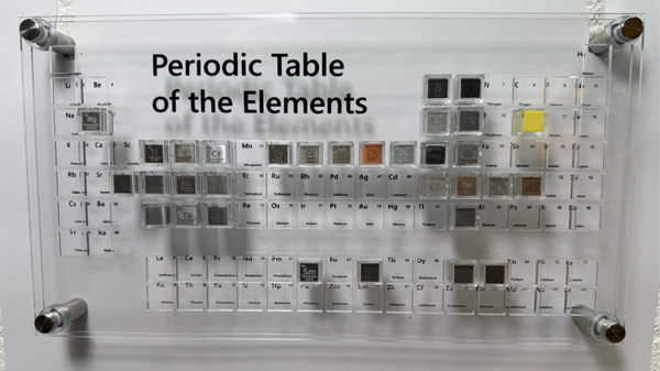 Periodensystem aus Plexiglas für Elementwürfel 33 x 18 cm, für Wandbefestigung geeignet!