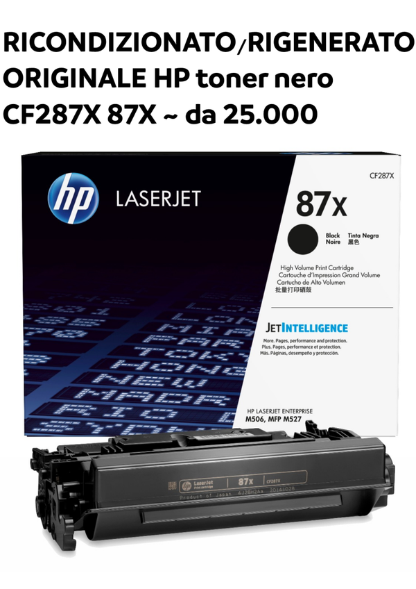 HP toner nero CF287X 87X  rigenerato da 25.000 Pagine al 5% come da standard ISO/IEC 19752