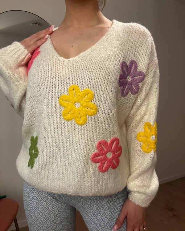 Bloemen trui Wit