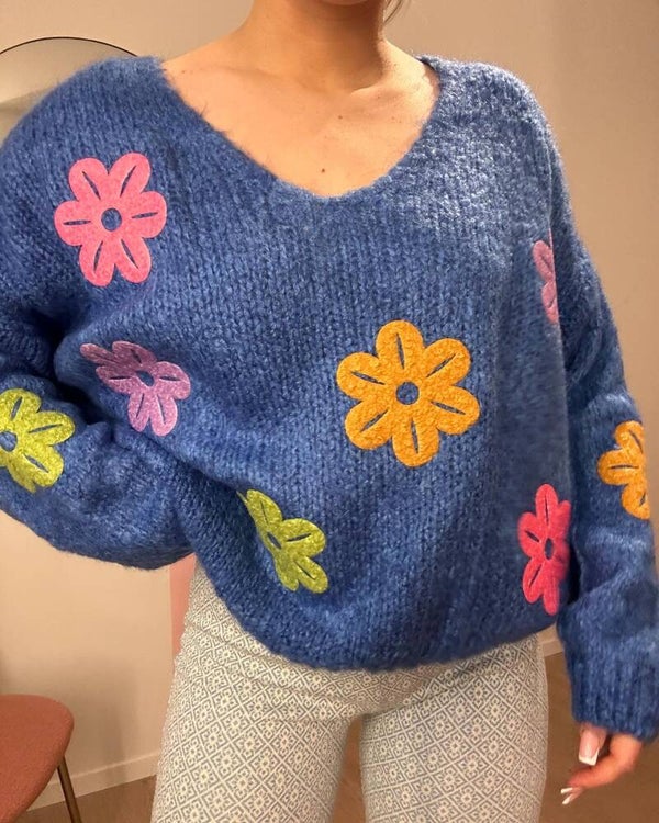 Bloemen trui Blauw