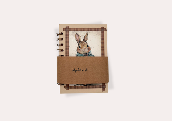 Vintage notitieboekje – Konijnenserie (A6, beige)