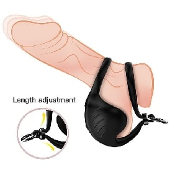 9 Speeds Rechargeable Black Color Silicone Vibrating Cock Ring with 2 Rings and Ball Holder.