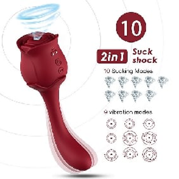 Red Color Silicone Clitoral Sucking Rose with G-Spot Vibrator