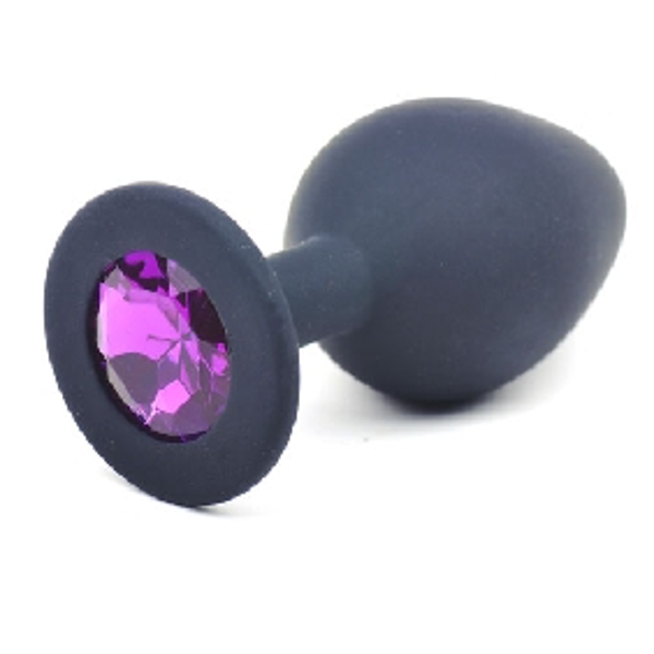 Black Medium Size Silicone Anal Plug with Purple Diamond