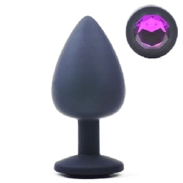 Black Large Size Silicone Anal Plug with Purple Diamond
