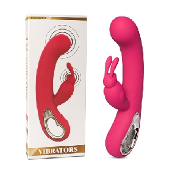 12-Speed Red Color Silicone Rabbit Vibrator.