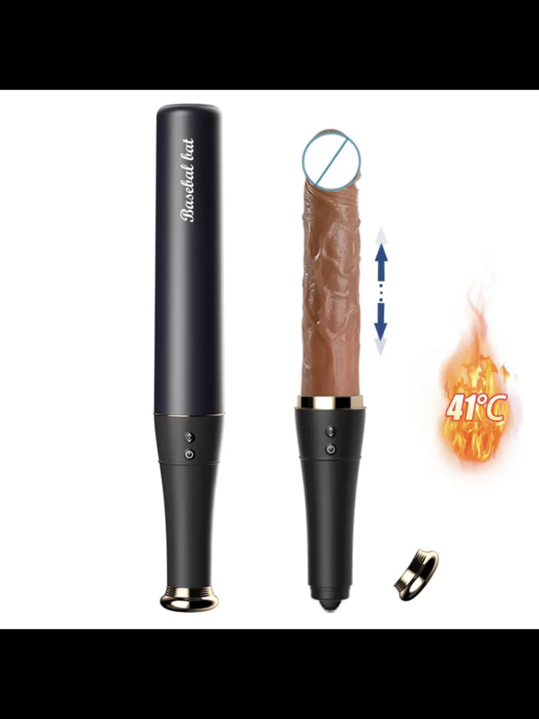 Baseball Bat Telescopic Heated Vibrator With Tongue Licking Action