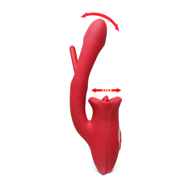 10-Speed Red Silicone Rechargeable Big Mouth Vibrator with Tongue-Licking & Flapping