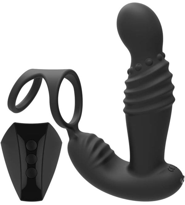 Thrusting Prostate Massager with Double Cock Ring