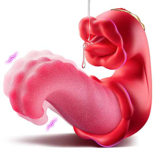 10-Speed Red Rechargeable Silicone Vibrating Massager with Tongue-Licking