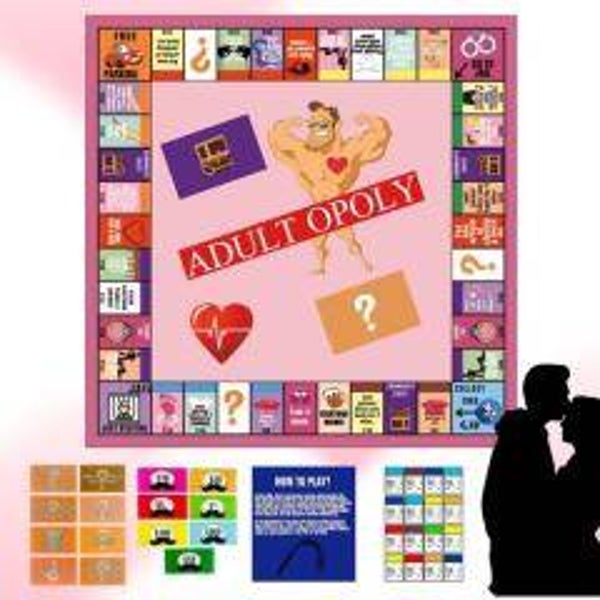 Adultopoly Couple Board Game – 50x50cm Play Mat with Dice & 4 Player Pieces