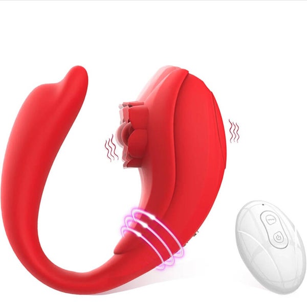 Red U Shaped Vibrator With Remote
