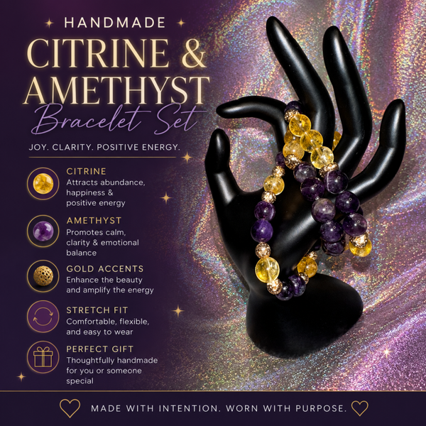 Citrine & Amethyst Crystal Bracelet Set