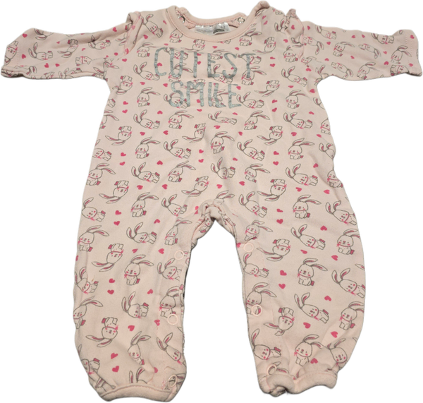 Babystrampler Hase rosa 62
