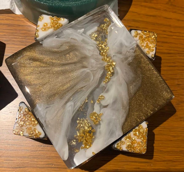 Gold & White Smokey Coaster with Holder
