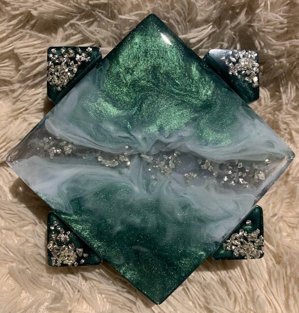 Green & White Smokey Coasters with Holder