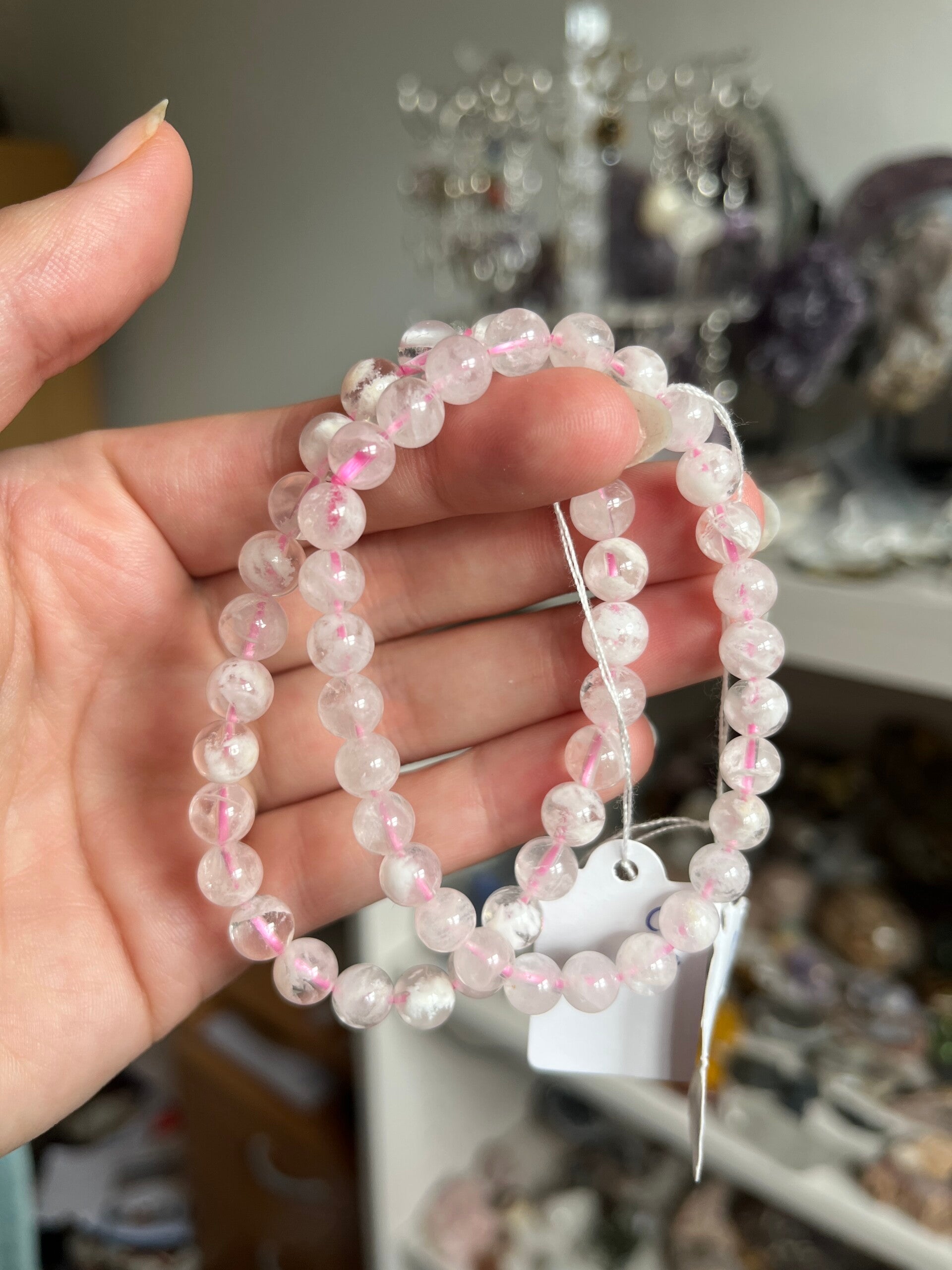 Snowflake rosequartz armband 6/7MM