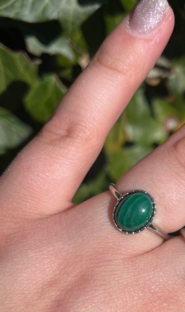 Malachiet ring zilverkleurig