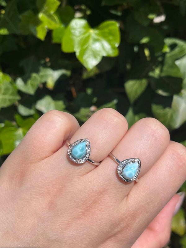 Larimar druppel ring zilverkleurig