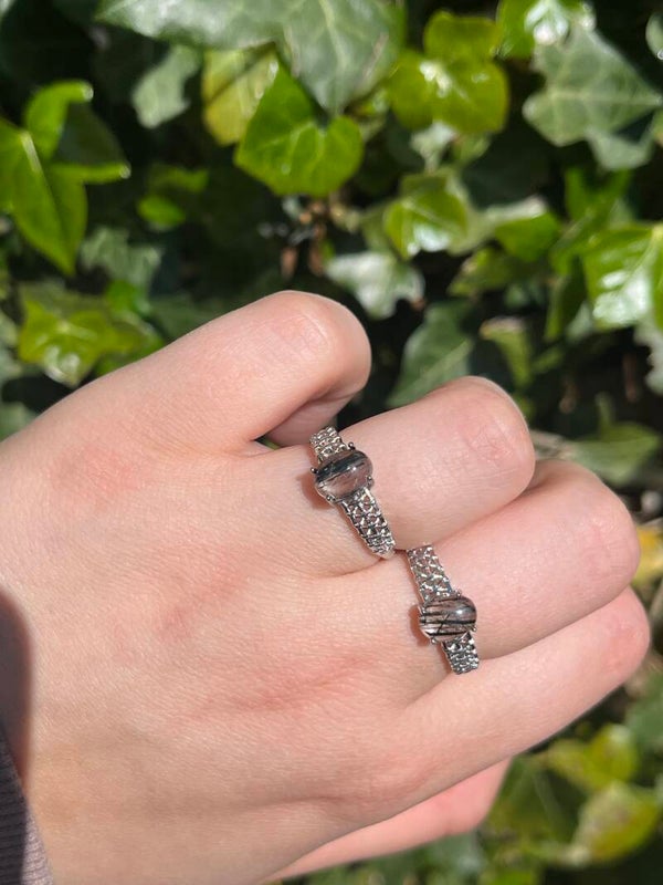 Toermalijn in kwarts ring zilverkleurig